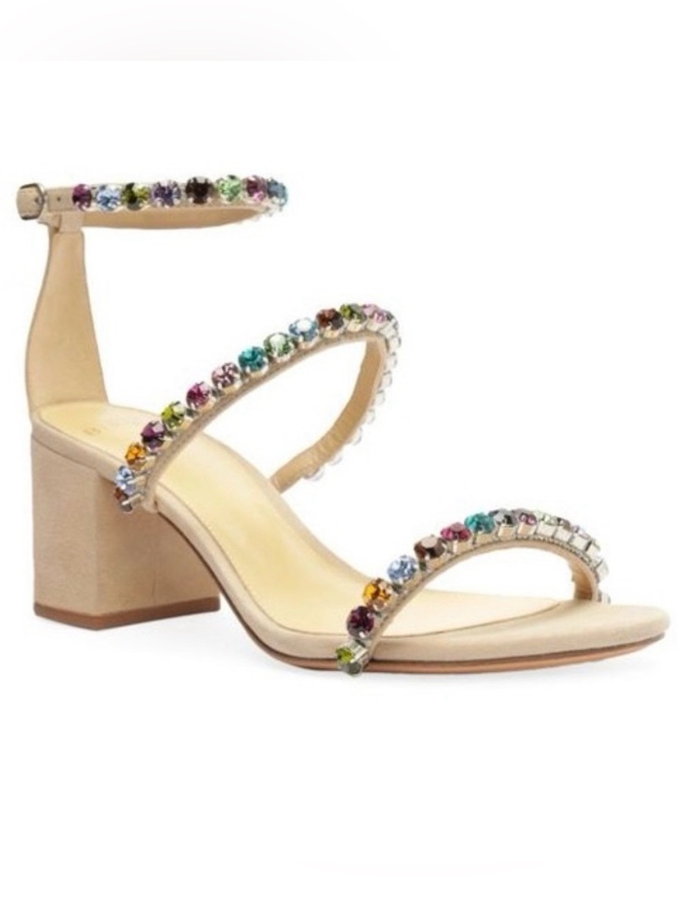 Alexandre Birman Nude Suede Sandals with Multi-Color Crystal Straps - Picture 8 of 8